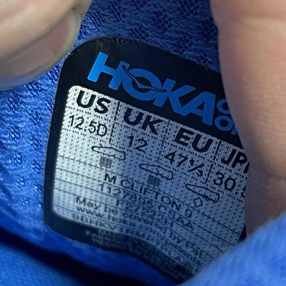 HOKA Clifton 9 Running Shoes Mens Size 12.5 Blue Orange Sneakers One One